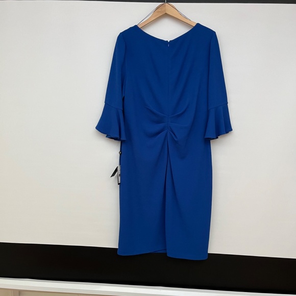 New Adrianna Papell Rio Draped Sheath Dress in Blue Sapphire Size 18 - Picture 2 of 15